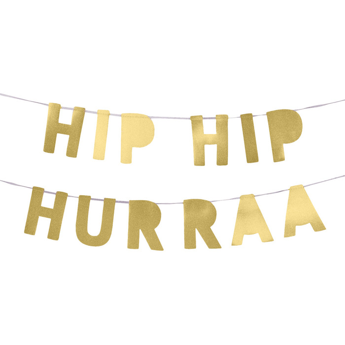 Guirlande i guld glitter med Hip Hip Hurra